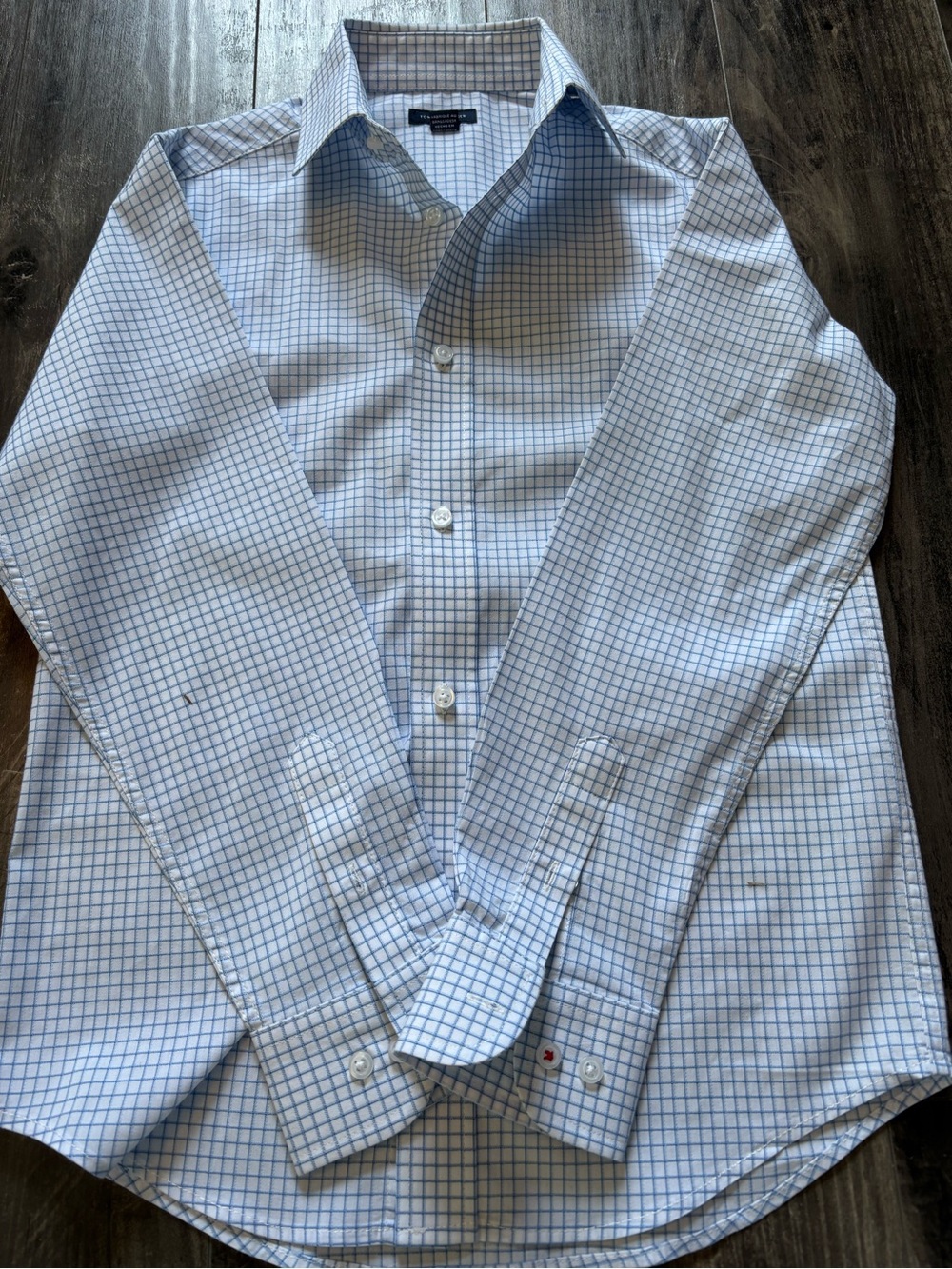 Tommy Hilfiger Blue Windowpane Boy’s Dress Shirt Classic Button Down Size 10